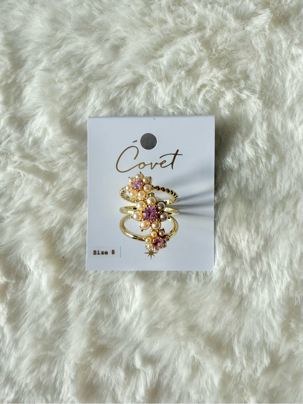 Covet Gold Tone Pink Pearl Cluster Ring Set - Size 8